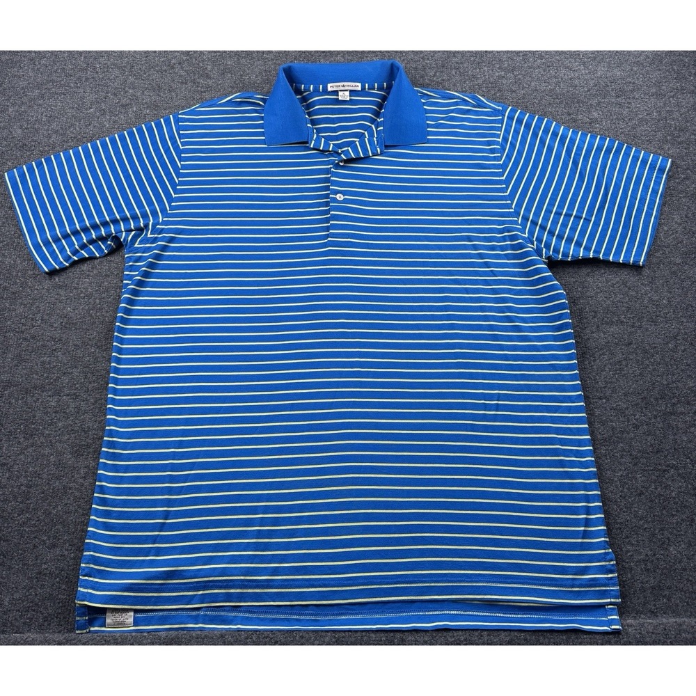 Peter Millar Mens XL Polo Shirt Blue Yellow Striped Golf Casual VTG